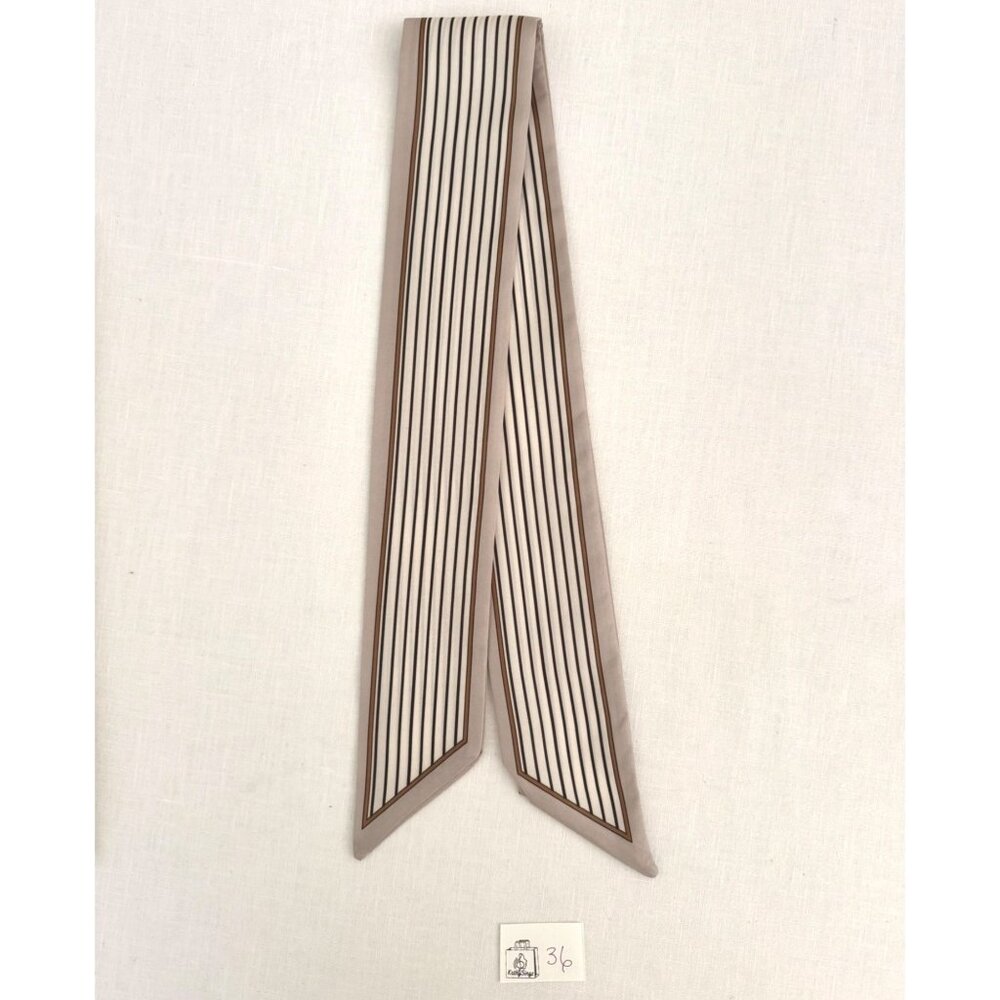Slim Scarf Taupe Stripe Print 34 in Neck Hair Hat Bag Wrap Accessory No36 - Picture 3 of 9